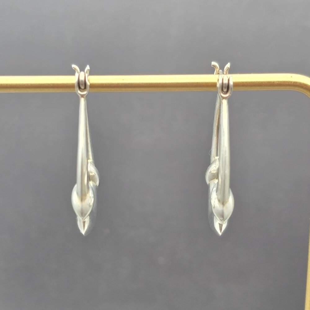 VTG Sterling Silver 925 Puffy Hoop Earrings 1.25" Knot Detail Hinged Closure - Picture 6 of 9